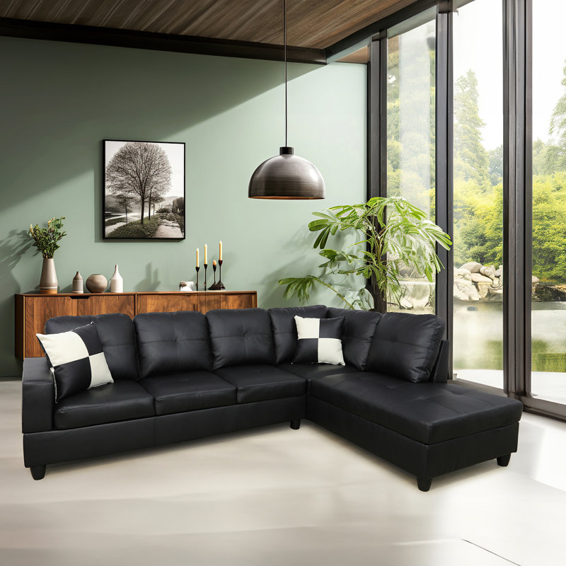 Canapé modulaire en cuir 2 pièces Bakos, Accoudoir à droite (vu de face), Similicuir noir