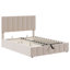 Lit tapissier beige avec système de rangement hydraulique efficace
