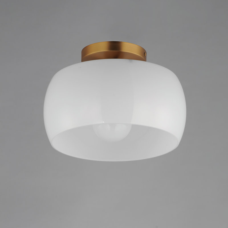 Glazed-Flush Mount, White/Natural Aged Brass