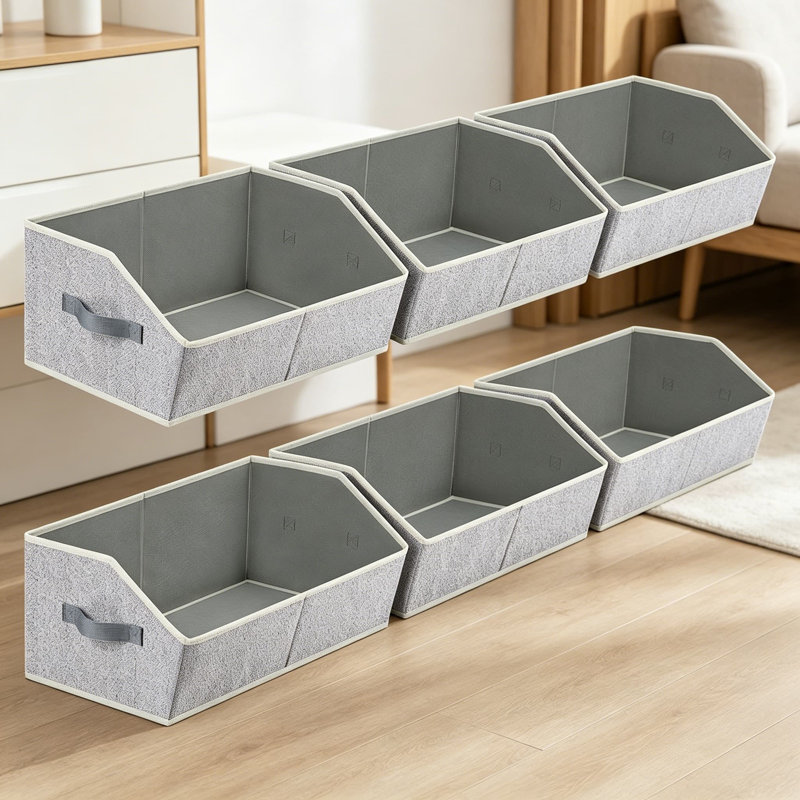 Ensemble de 6 paniers de rangement pour garde-robe - Grands cubes de rangement avec poignées, paniers en tissu trapézoïdaux pour vêtements, serviettes et plus, bacs pliables non tissés pour placard, salon, chambre à coucher, gris clair