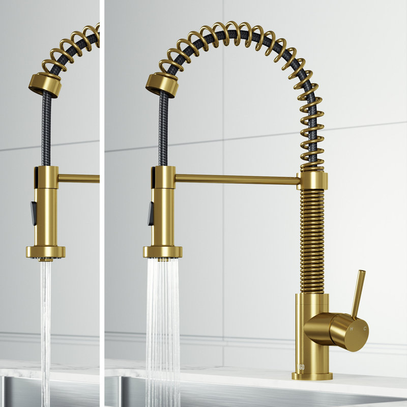 Edison 19" H 1-handle Pull-Down 2-Function Sprayer Kitchen Faucet, Without Soap Dispenser, Matte Brushed Gold