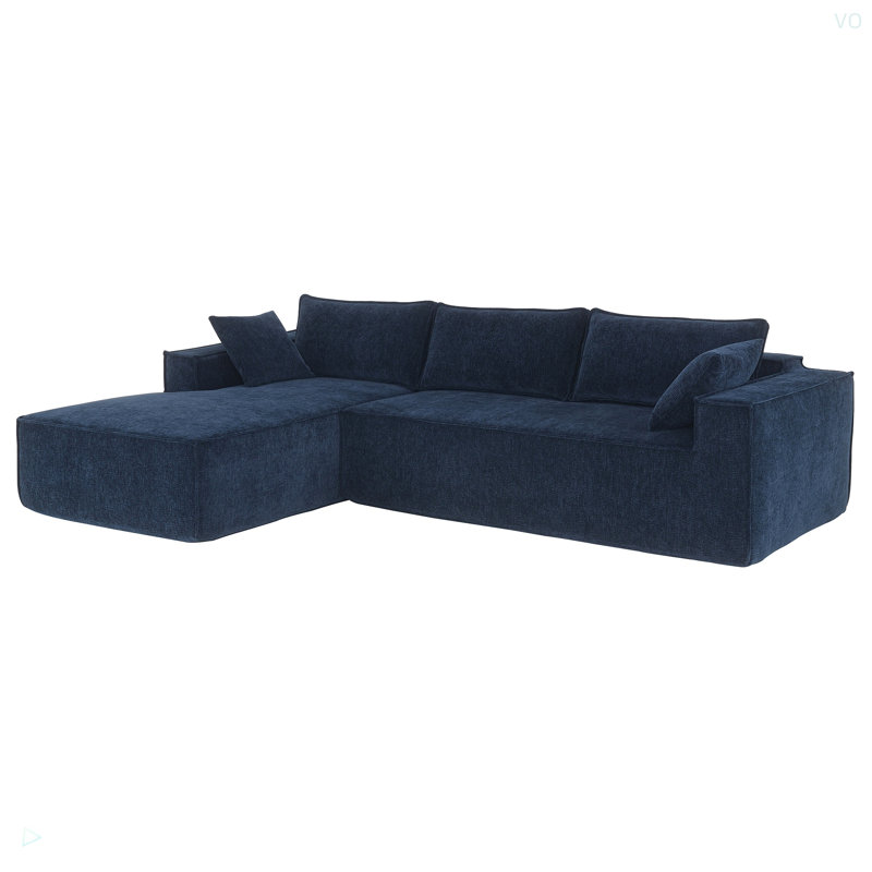 L-Shaped Chenille Sectional Sofa, Dark Blue Chenille