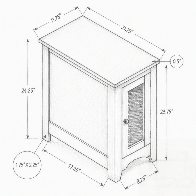 Table d'appoint en placage avec rangement, parfaite pour les chambres à coucher et les salons