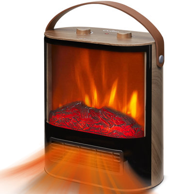 Chaufferette de foyer électrique portative 16 po Ebern Designs, foyer électrique 1500 W / 850 W pour une utilisation intérieure avec moniteur incurvé et flamme 3D réaliste, petit poêle pour bureau personnel, faux foyer pour Noël