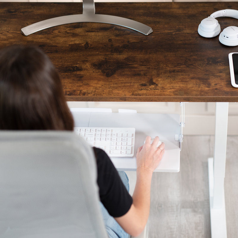 White Adjustable Under Desk Keyboard Tray with Swinging Height