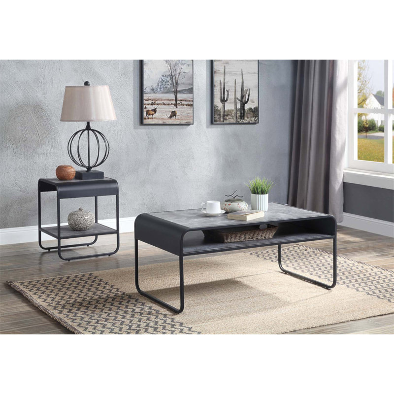 Table basse à structure métallique avec tablette ouverte