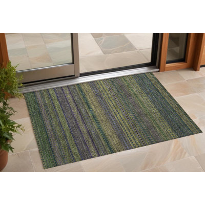 Tapis extérieur lavable antidérapant à rayures vert olive 2 pi x 3 pi