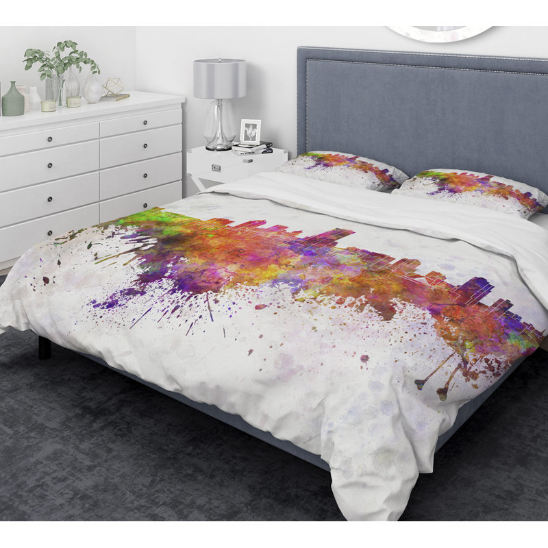 Ensemble de housse de couette designart milwaukee horizon, Housse simple + 1 taie décorative