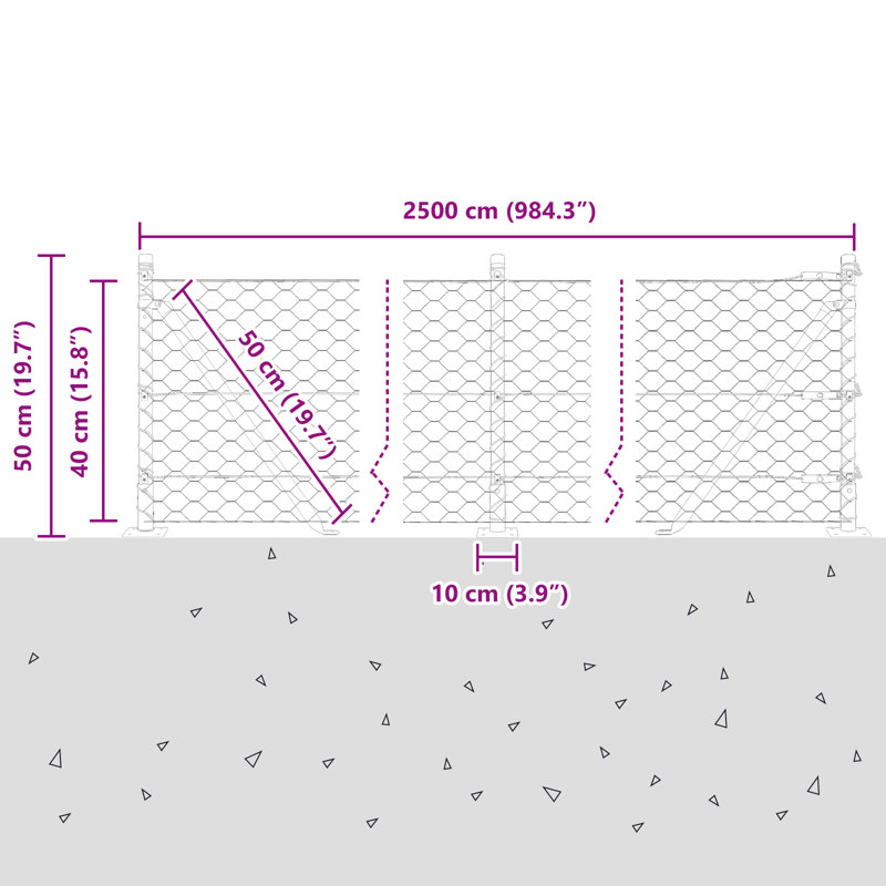 Hexagon Fence Grey Steel, 40cm H x 2500cm W