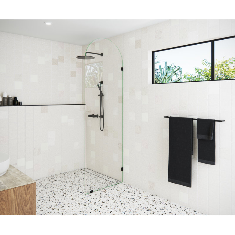 Venus 28 in. x 86.75 in. Fully Frameless Arched Single Fixed Shower Panel, Matte Black
