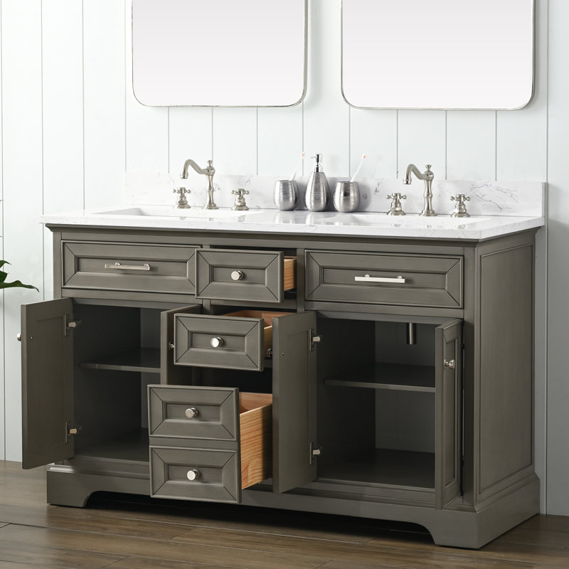 Currahee Free-standing Double Bathroom Vanity, Silver Gray/Brushed Nickel