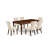 7 Piece Dining Table Set Consist of a Rectangle Table with Butterfly Leaf and 6 Light Beige Linen Fabric Upholstered Chairs, Mahogany-743678068-743678067-743678066
