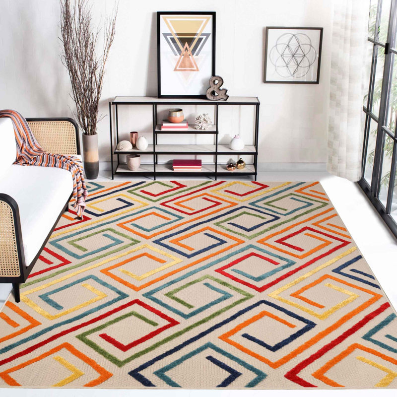 Vertex 100% Polypropylene High-Low Diamond Indoor/Outdoor Area Rug , Rectangle 3' x 5'