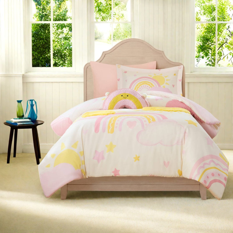 Kids Pink Rainbow Bedding Sets, Twin Twin XL Microfiber Comforter Set