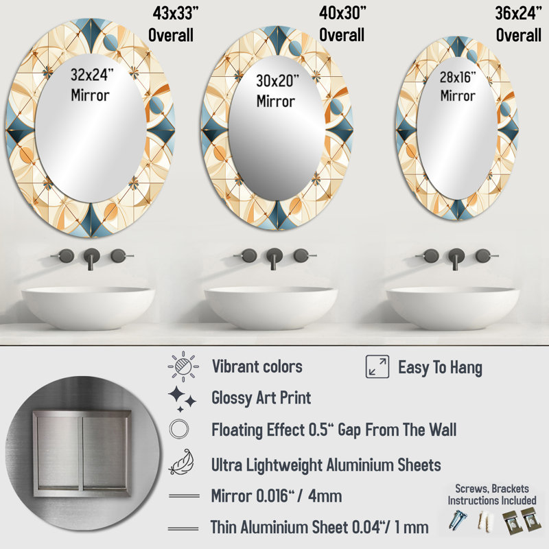 Silber - Miroir mural moderne ovale, H 36 po x l 24 po
