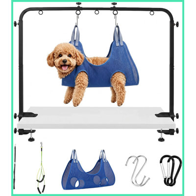 Dog Grooming Table Arm, H-Frame with Dual Clamps and Hammock-adjust width