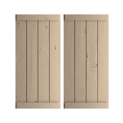Rustic Four Board Joined Board-n-Batten Faux Wood Shutters w/End Batten (Per Pair)