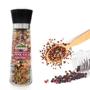 Himalayan Chef Salt & Pepper Grinders, Small Refillable Glass Jar With  Metal Stand