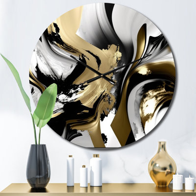 Wild Wave Bliss Abstract Gold White Black V Metal Wall Clock