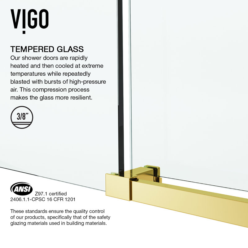 Elan E-Class 56-60" W x 76" H Sliding Frameless Shower Door with 3/8" Clear Glass, Matte Brushed Gold