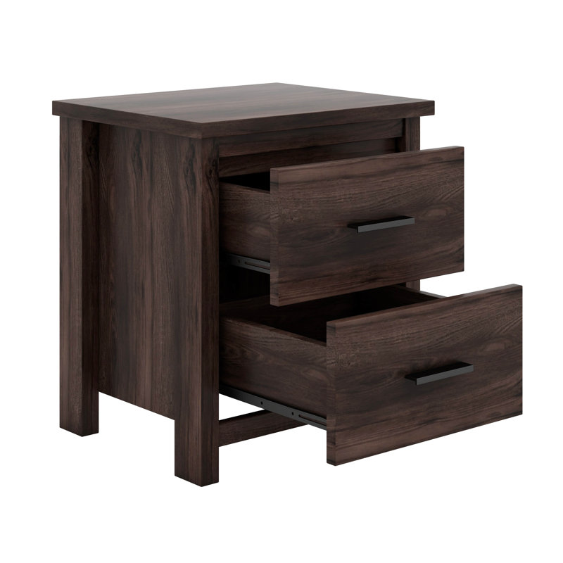 Ensemble de chambre à coucher 4 pièces avec grand lit et base de lit en bois rétro avec tables de chevet et commode