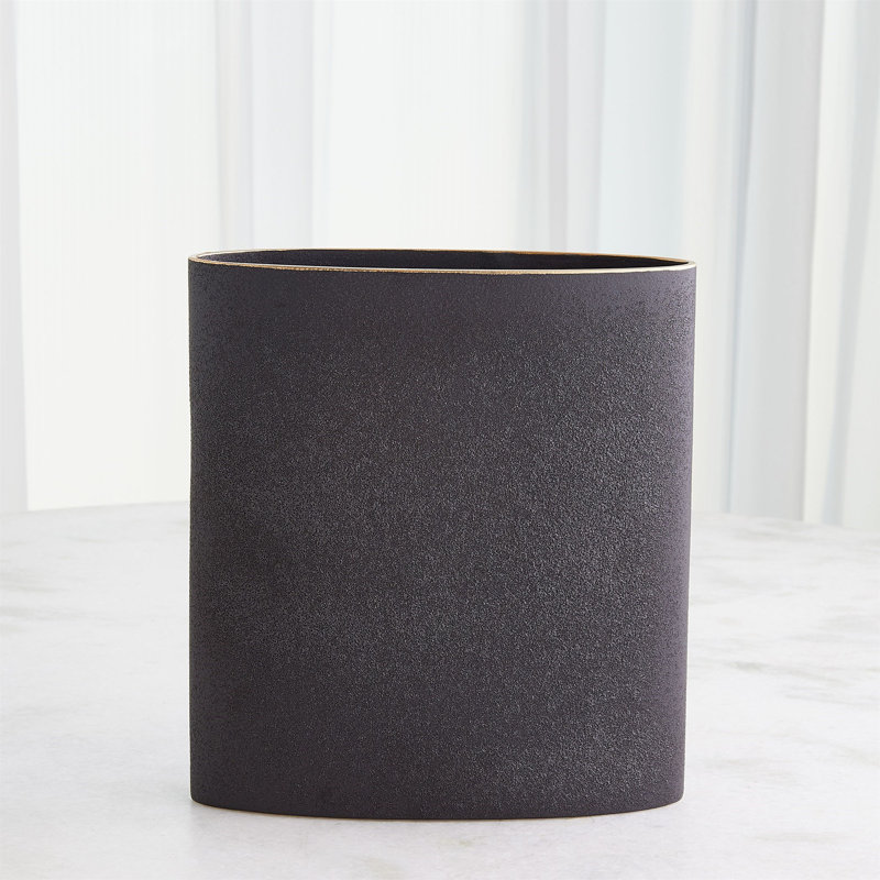 Tuba Vase-Black W/Gold Rim-Lg, 13" H x 12" W x 3.25" D