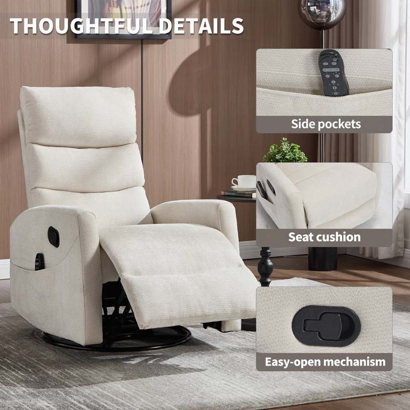 Fauteuil inclinable pivotant manuel avec fonction de massage thermique, Beige