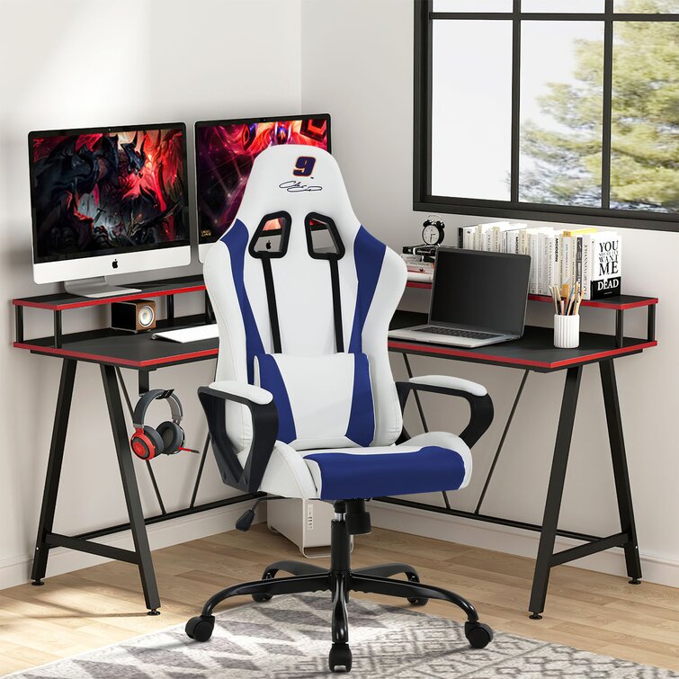 BestOffice Adjustable & Lumbar Support Swivel Gaming Chair, White 
