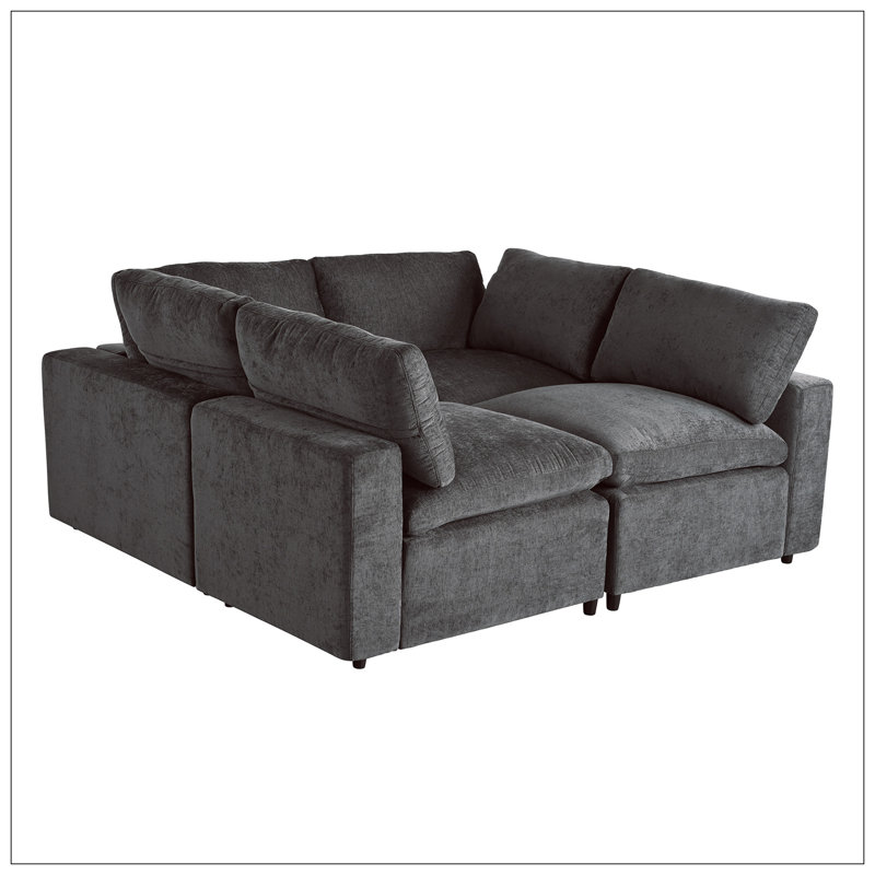 Canapé modulaire rembourré avec espace de rangement, ports de charge USB, charge sans fil et haut-parleur Bluetooth intégré dans les bras, canapé modulaire pour le salon.
