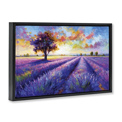 Lavender Field Landscape Sunset  Floater Canvas Wall Art, design by Leon Devenice