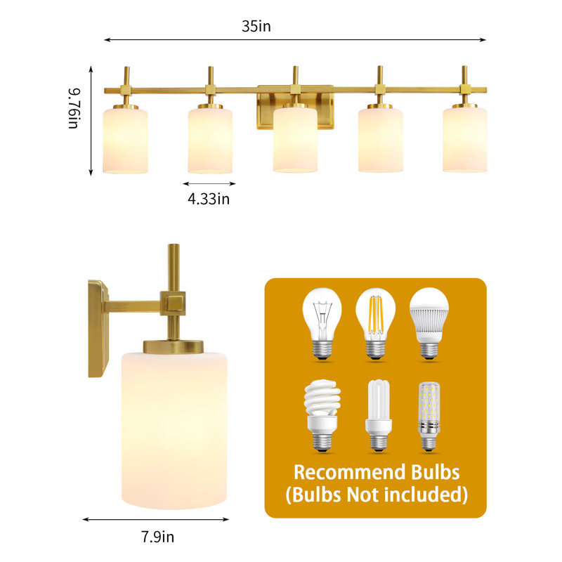 Applique murale moderne à intensité variable pour meuble-lavabo Aviara Lights, Laiton poli, Verre givré