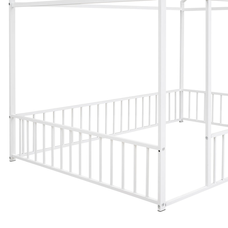 Lit en métal blanc pour maison de jeu clôturée, Lit double, Blanc