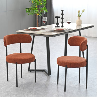 Boucle Dining Chairs Set Of 2,Mid-Century Modern Curved Backrest Chair,Round Upholstered Kitchen Chairs -  George Oliver, 1026CF577D4E441BB151D55D5062DFA4