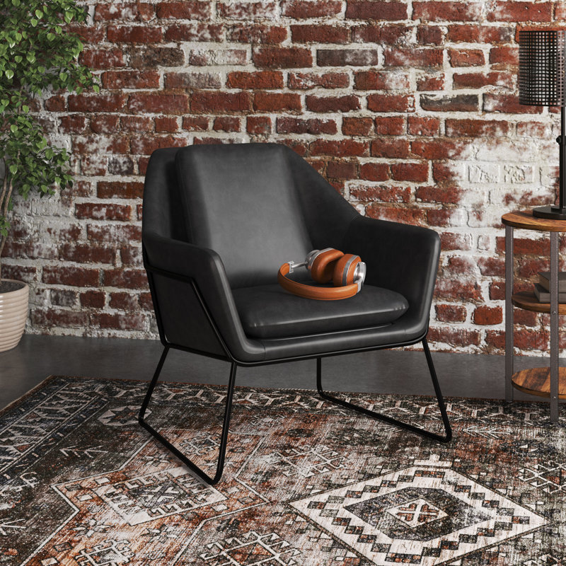 Fauteuil de 31 po de large Castiel, Similicuir gris foncé