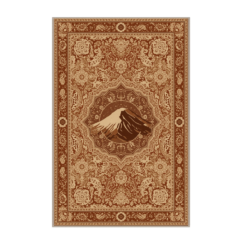Machine Washable Orkan Mount Kilimanjaro Classic Oriental Rug in Brown – Beige Binding, 4x6