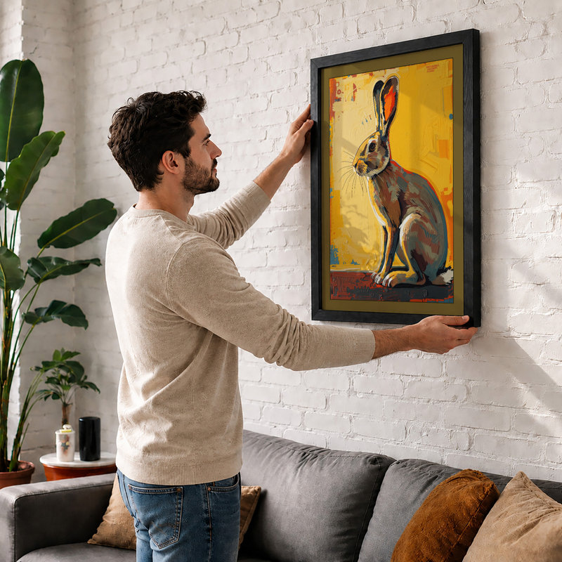 Upright Hare Botanical - Print, A1 - 84.1 x 59.4 cm, Oak