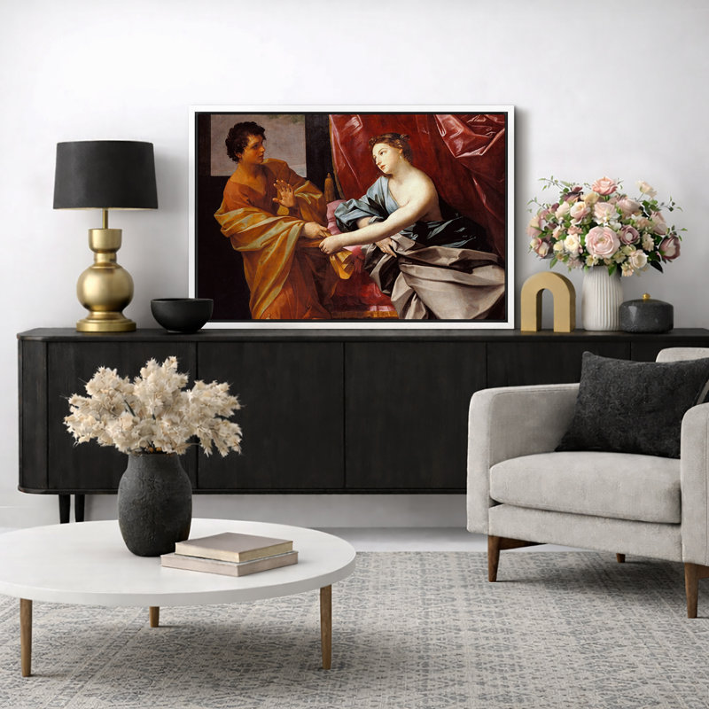 «Baroque Biblical Encounter», reproduction d'art sur toile encadrée, H 24 po x l 36 po, Cadre flottant blanc