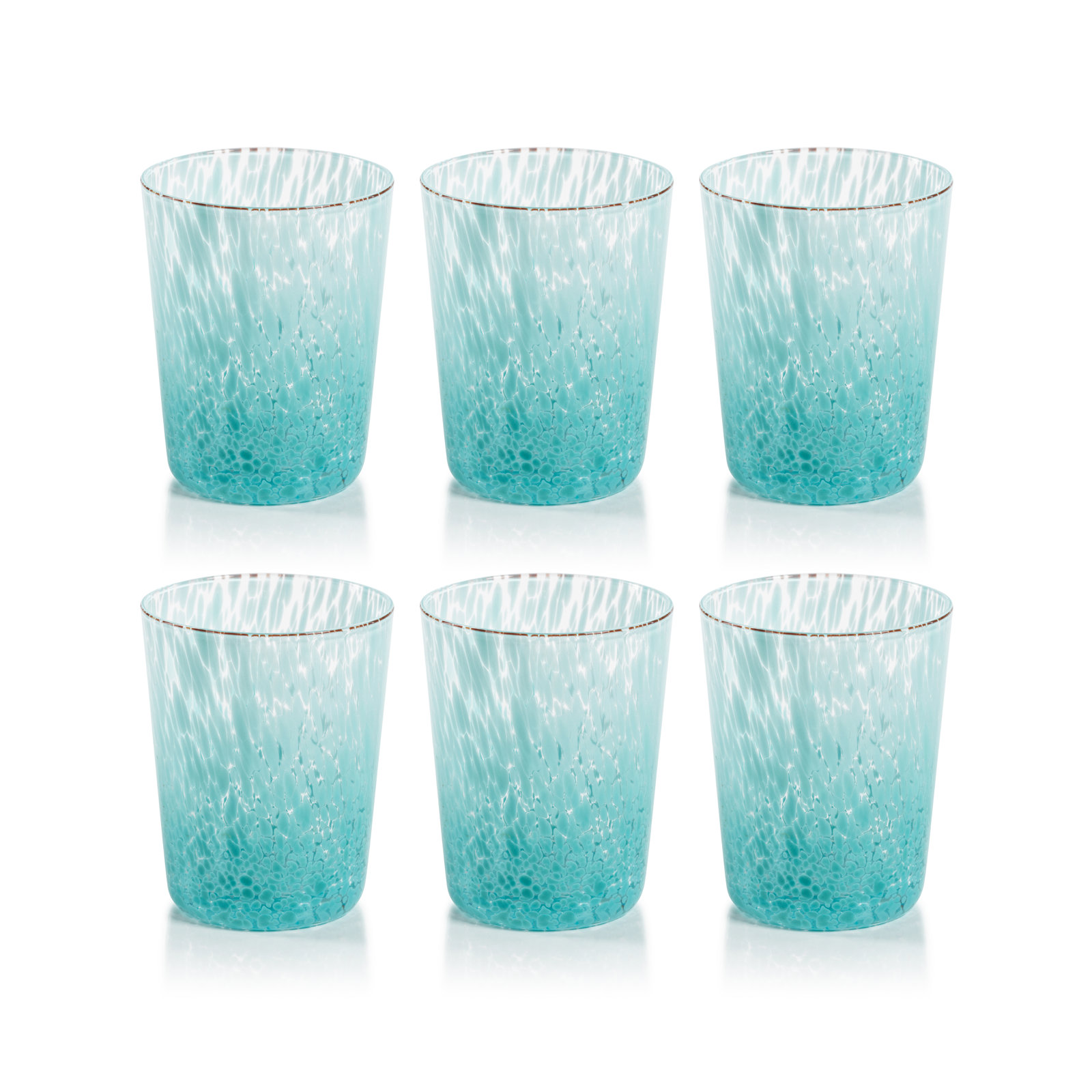 Buck Speckled Glass Tumblers, Set of 6, Aqua