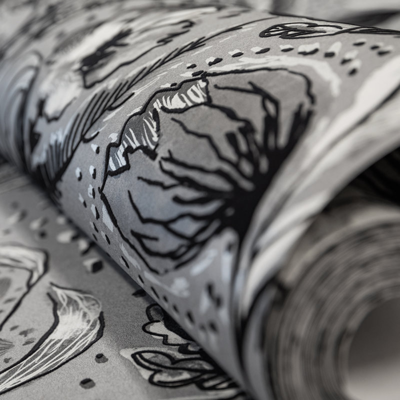 Pepper Embossed Wild Flower Felice Wallpaper Roll, Black