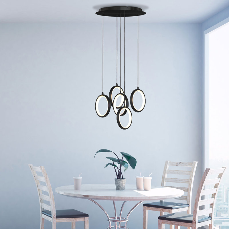 Luminaire suspendu géométrique à DEL 5 lumières Lauri, Noir mat