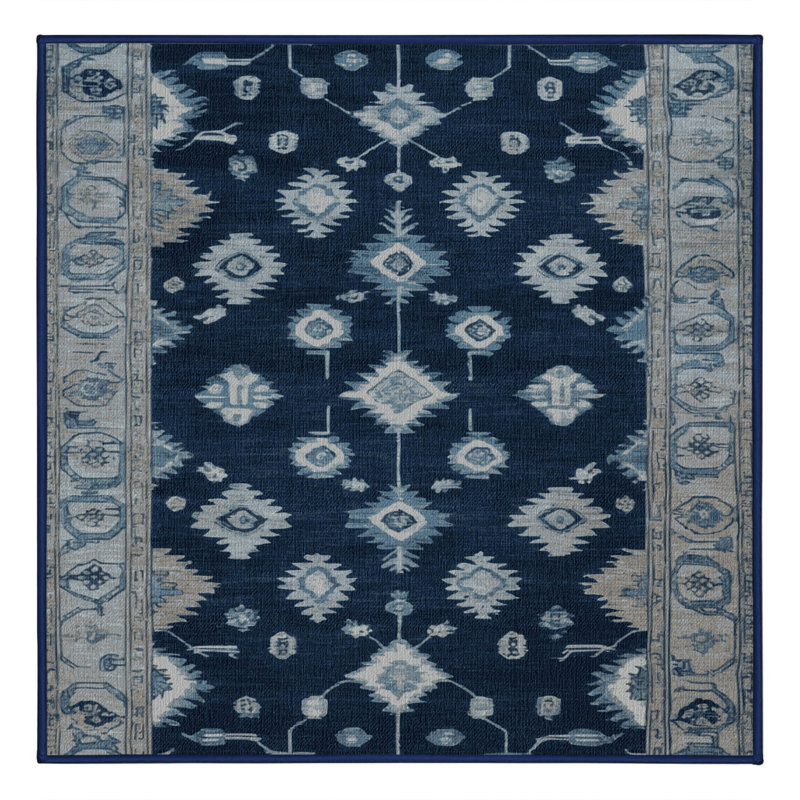 Tapis bleu lavé à la machine, Carré 7 pi