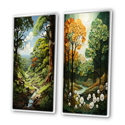 «Orange Green Trees Canopy», 2 pièces