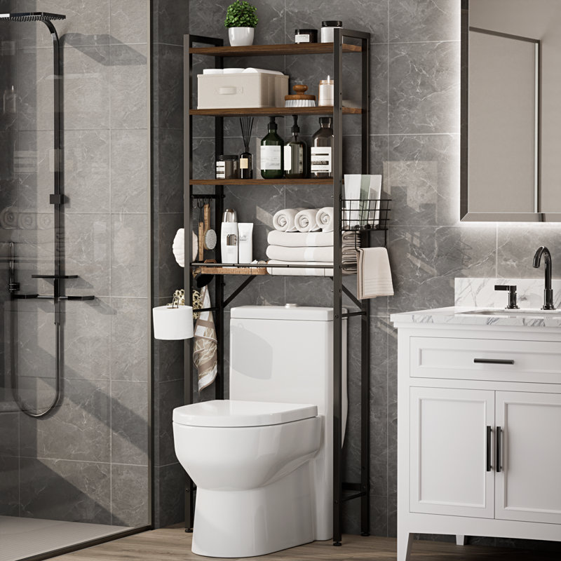 Over The Toilet Storage Freestanding Metal Wood with Shelf, Walnut