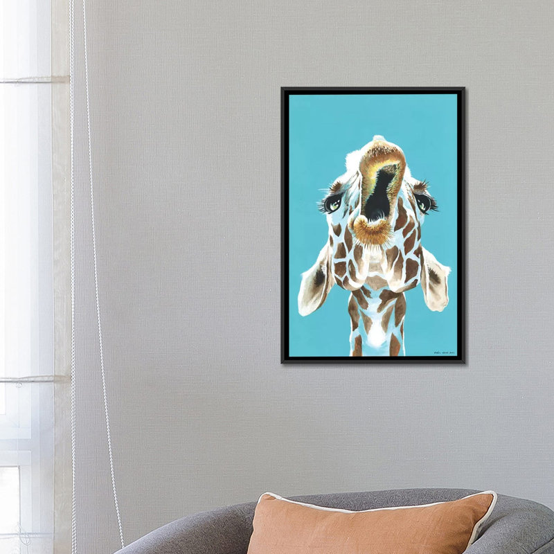«Have a Giraffe», impression sur toile tendue, H 26 po x l 18 po x P 1,5 po, Toile avec cadre flottant noir, Pas de tapis