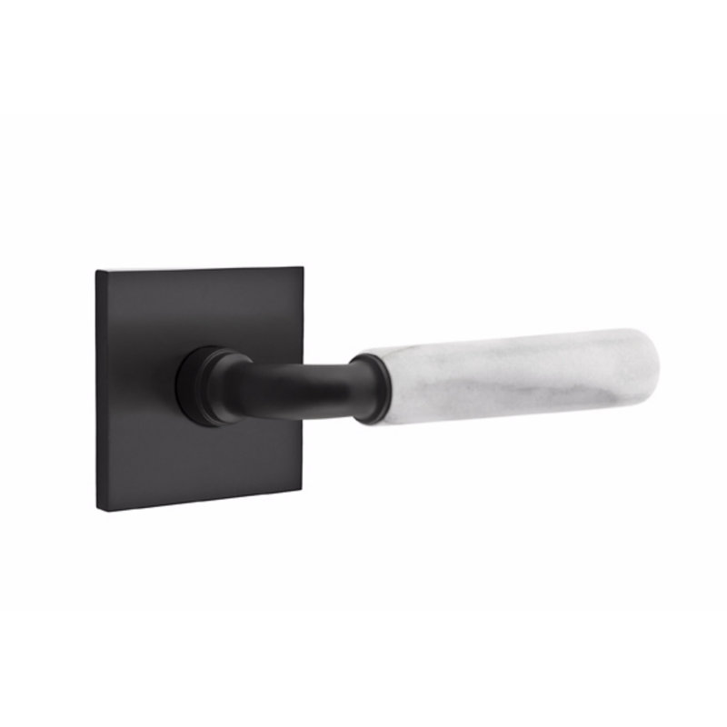 Ensemble de leviers d'intimité Emtek Select, rosette carrée, tige en R, poignée en marbre blanc, gauche, Gauche