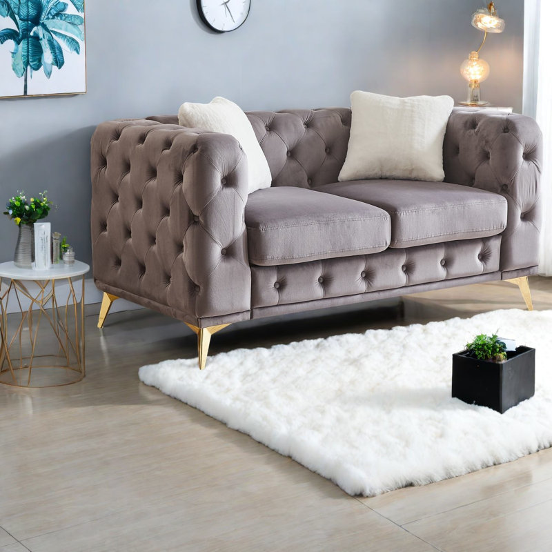 Canapés à compression, Chesterfield en velours de 61,25 pouces avec pieds en métal pour la maison