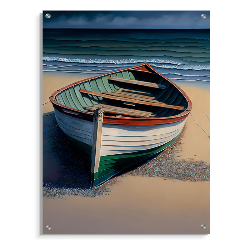 Bateau sur le bord de la mer II - art mural moderne bateau côtier, H 20 po x l 12 po