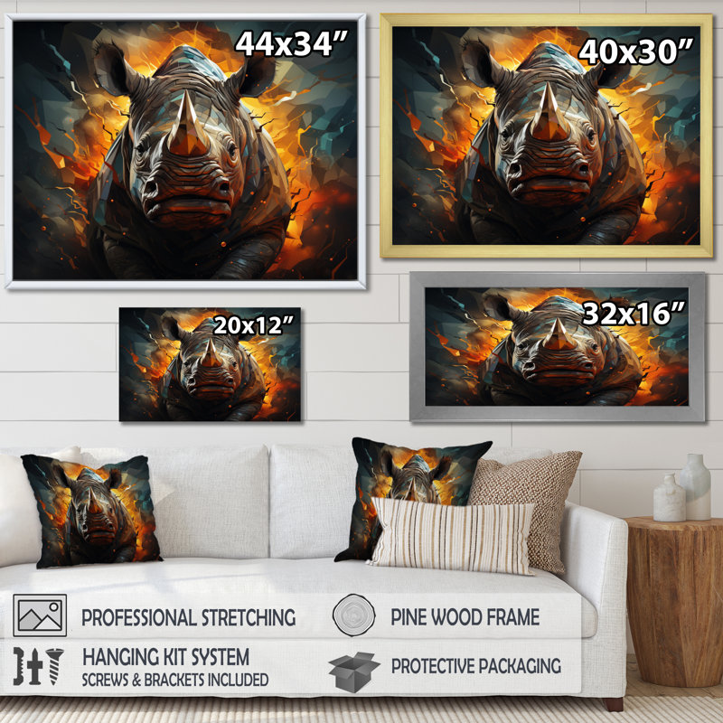 Majestic Rhino II géométrique, H 12 po x l 20 po x P 1 po, Toile tendue