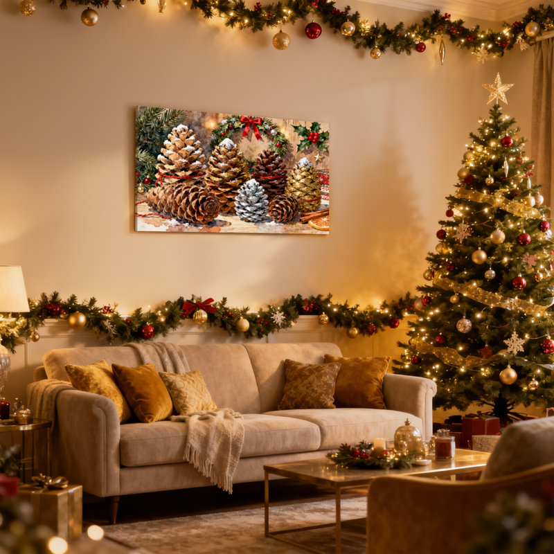 Christmas Christmas Pinecones Snow, H 12 po x l 18 po