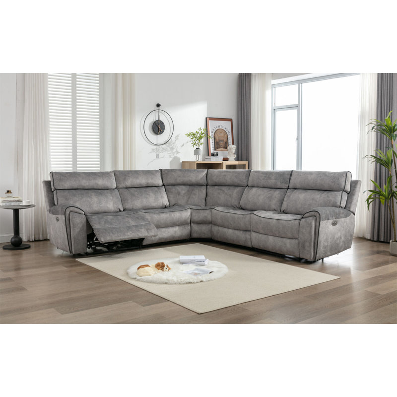 Natumbua 5 Seater Reclining Sofa & Chaise, Light Grey